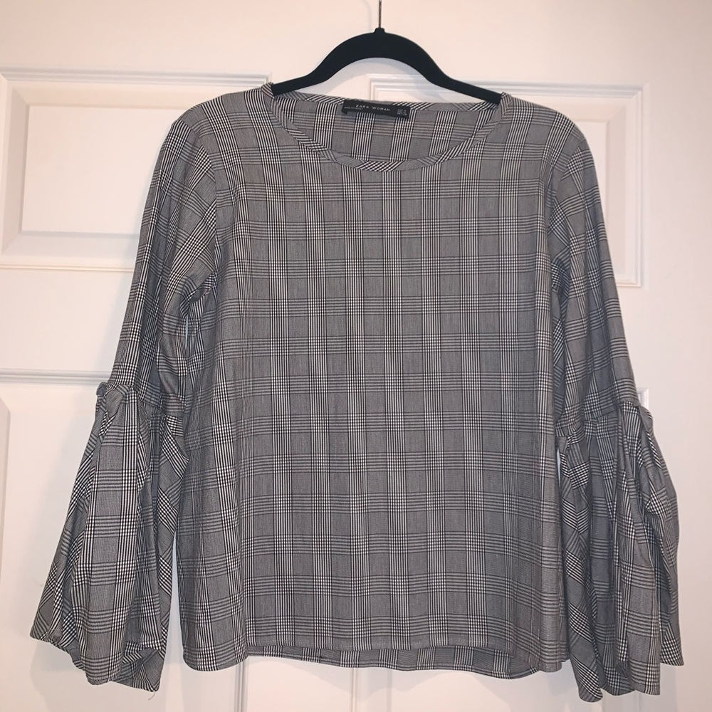 Zara Black and White Checkered Top